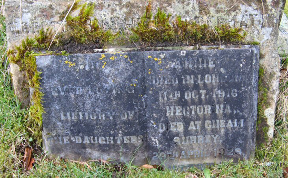 Photo of headstones/Annie MacLennan died 1916 London MI Fodderty